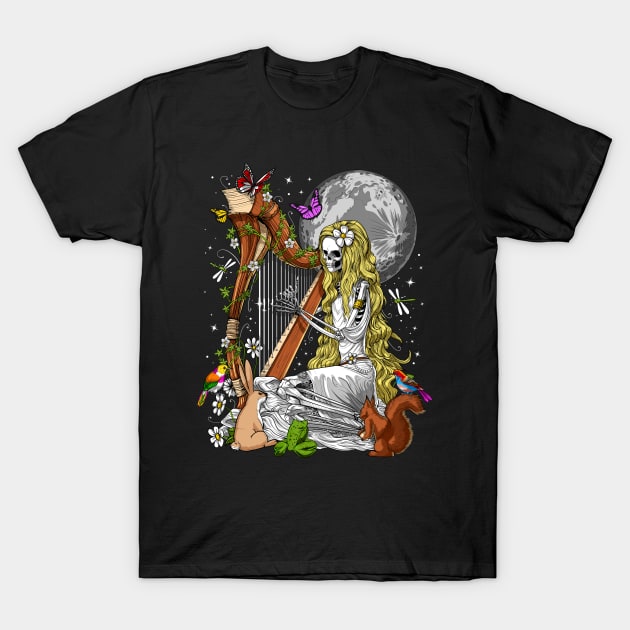 Hippie Skeleton Harp Player T-Shirt by underheaven